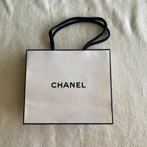 CHANEL White Shopping Bag Small Black Classic Luxury Paper Gift Present